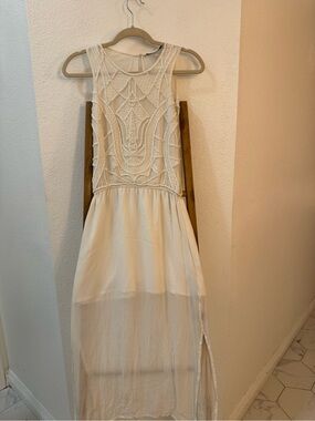 Karina Grimaldi Ivory Embellished Midi Silk Dress Bridal Perfect